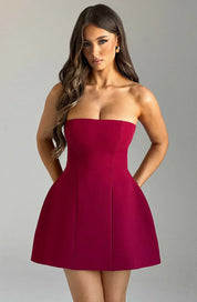 ASHIA STRAPLESS MINI DRESS - WINE