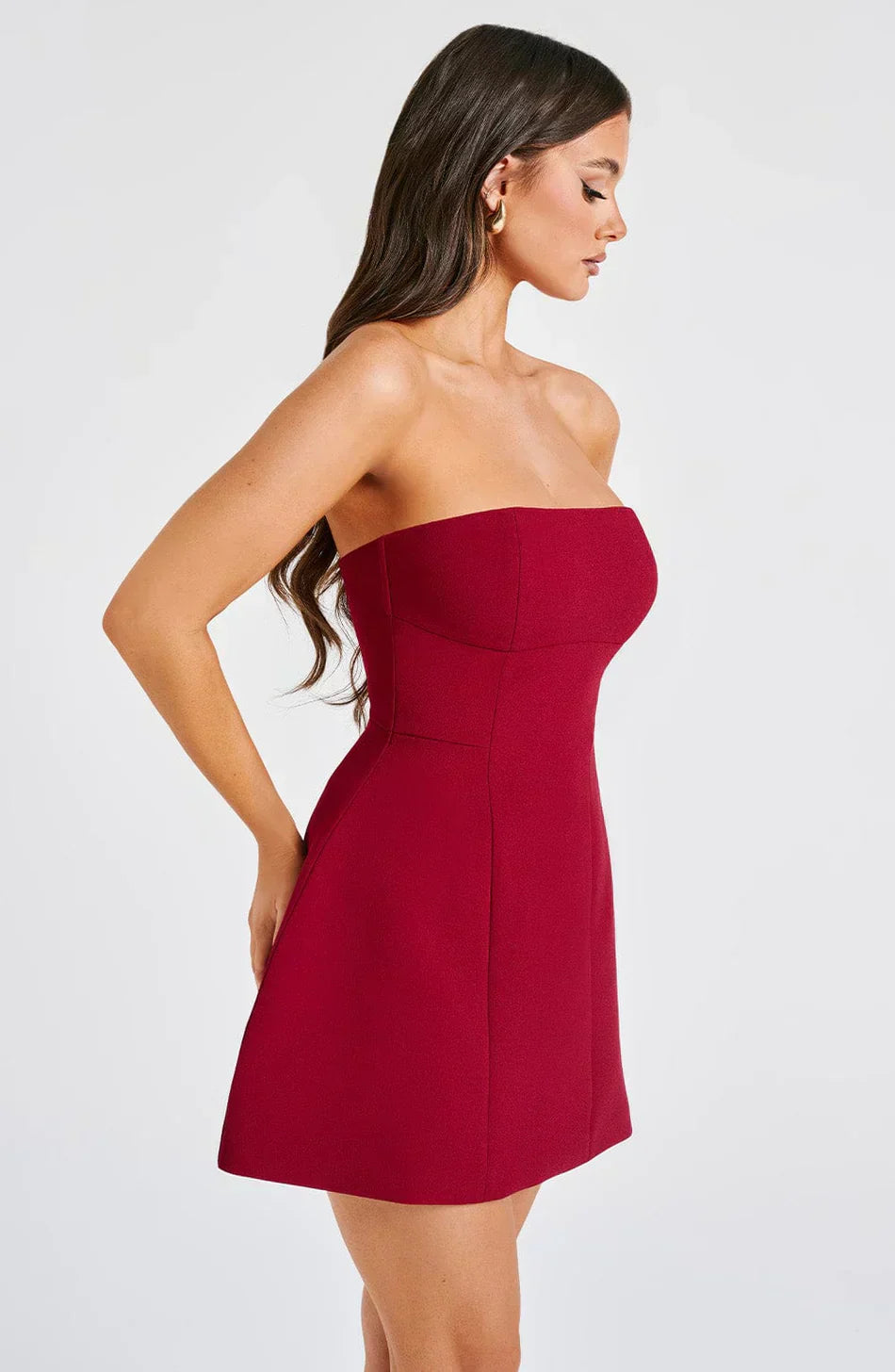 ASHIA STRAPLESS MINI DRESS - WINE