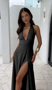 Fiona™ | Deep V-neck Split Dress