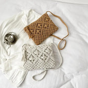 Hollow Woven Straw Shoulder Bag with Tassels