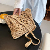 Hollow Woven Straw Shoulder Bag with Tassels