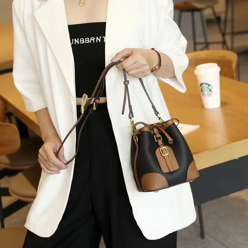 Genuine Leather Bucket Bag