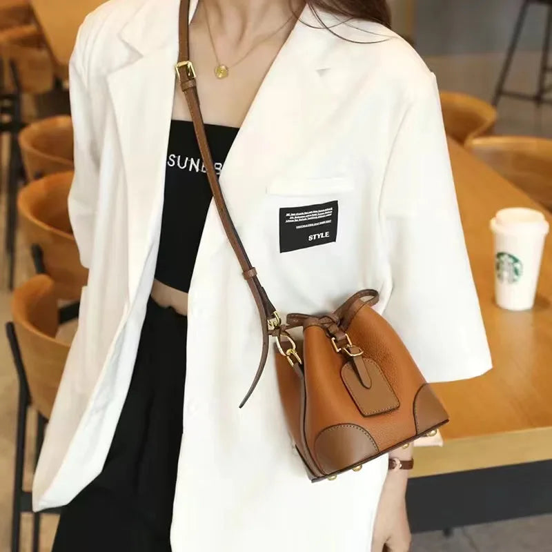 Genuine Leather Bucket Bag