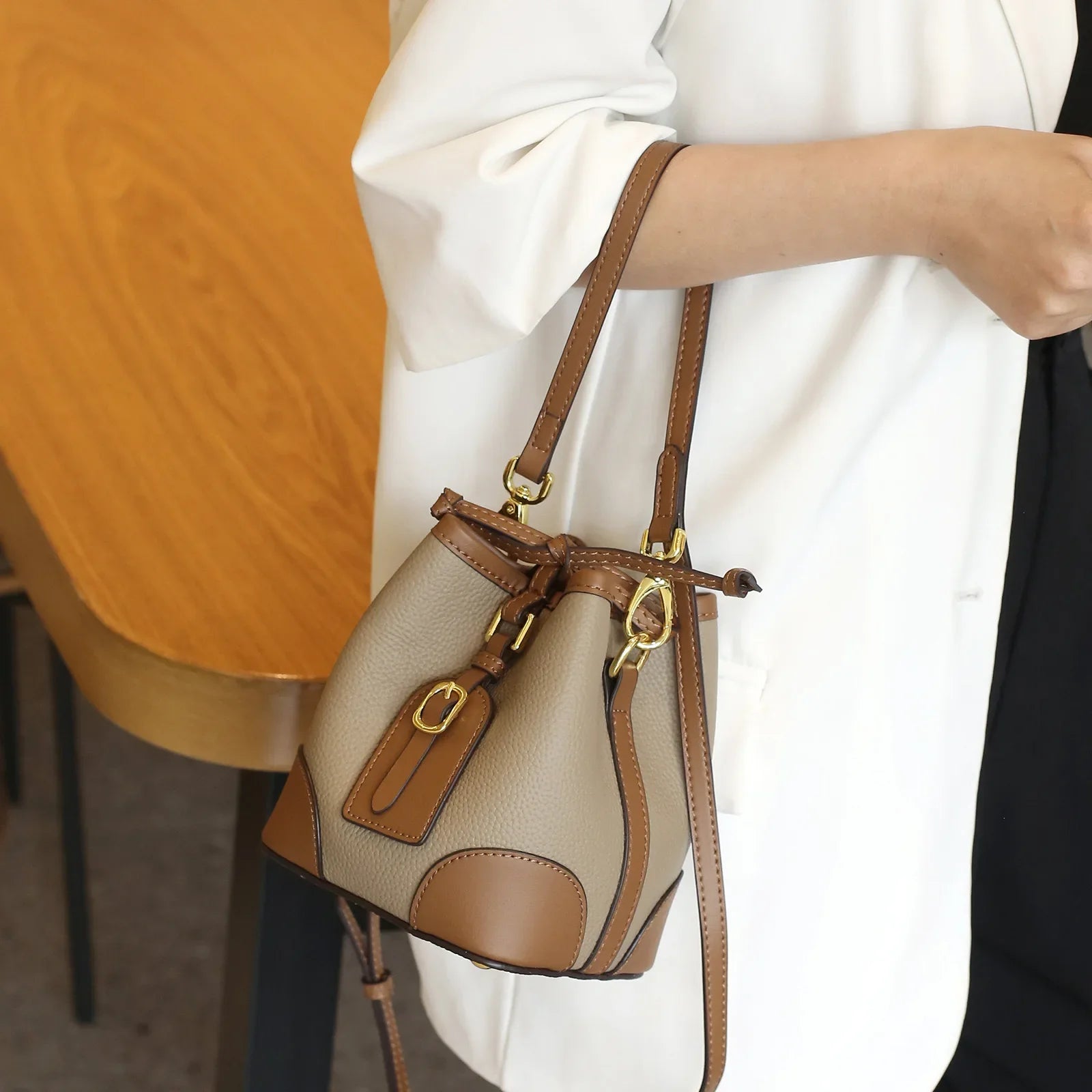 Genuine Leather Bucket Bag