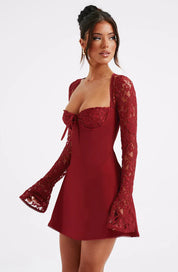 LIZA LACE MINI DRESS - RED