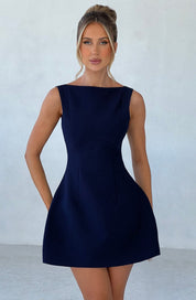 LILA BACKLESS MINI DRESS - NAVY