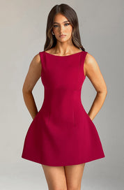 LILA BACKLESS MINI DRESS - WINE