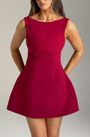 LILA BACKLESS MINI DRESS - WINE