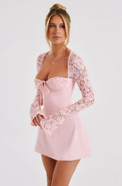 LIZA LACE MINI DRESS - BLUSH