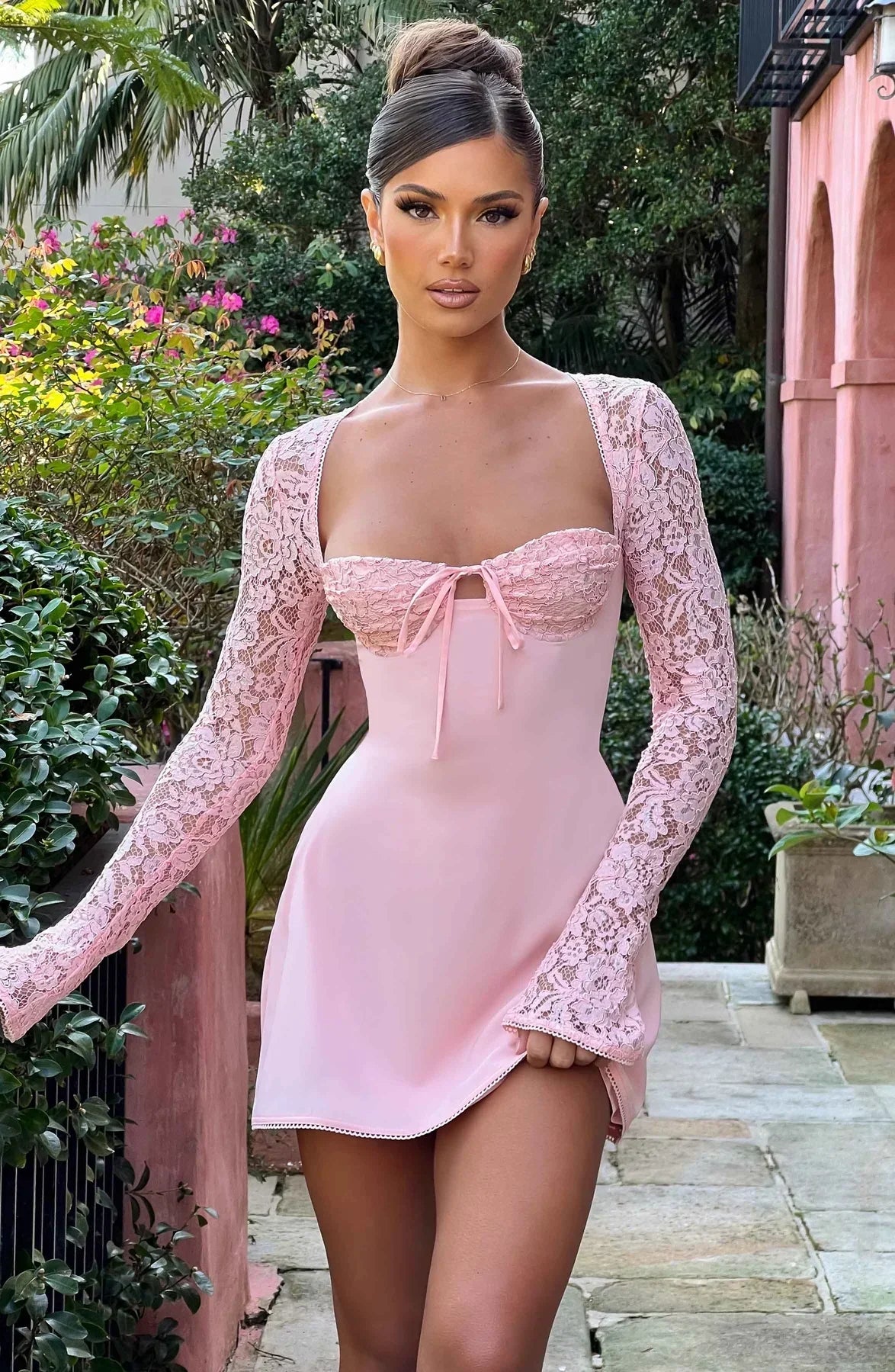 LIZA LACE MINI DRESS - BLUSH