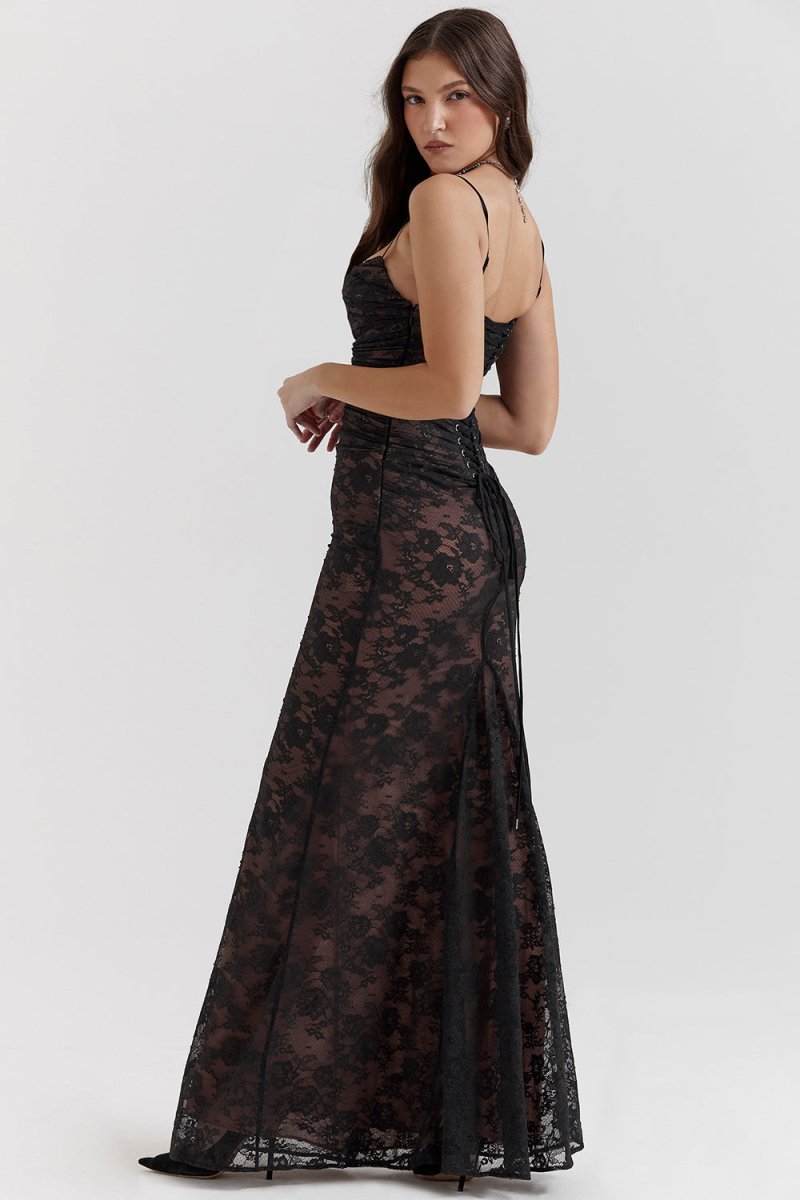 Seliora™ | Shoulder-On Floral Lace Maxi Dress