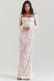 Seliora™ | Shoulder-On Floral Lace Maxi Dress