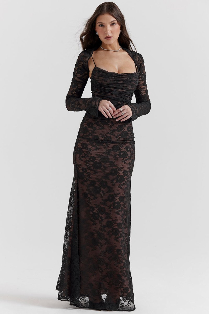 Seliora™ | Shoulder-On Floral Lace Maxi Dress