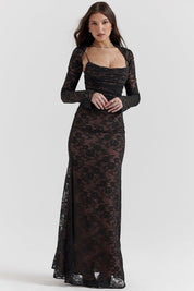 Seliora™ | Shoulder-On Floral Lace Maxi Dress