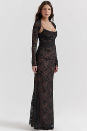 Seliora™ | Shoulder-On Floral Lace Maxi Dress