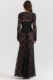 Seliora™ | Shoulder-On Floral Lace Maxi Dress