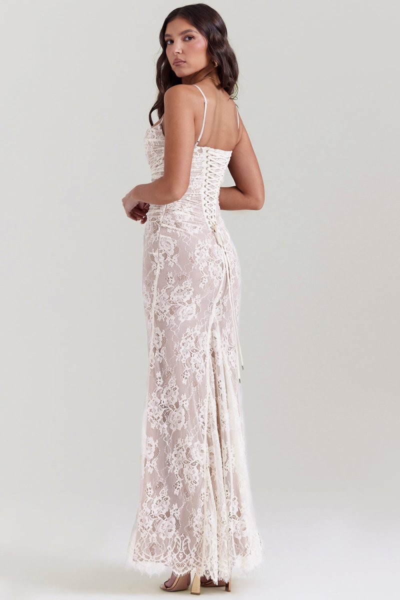 Seliora™ | Shoulder-On Floral Lace Maxi Dress