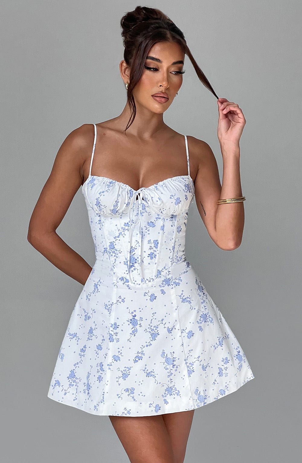 ARABELLA MINI DRESS - Blue Ditsy Print